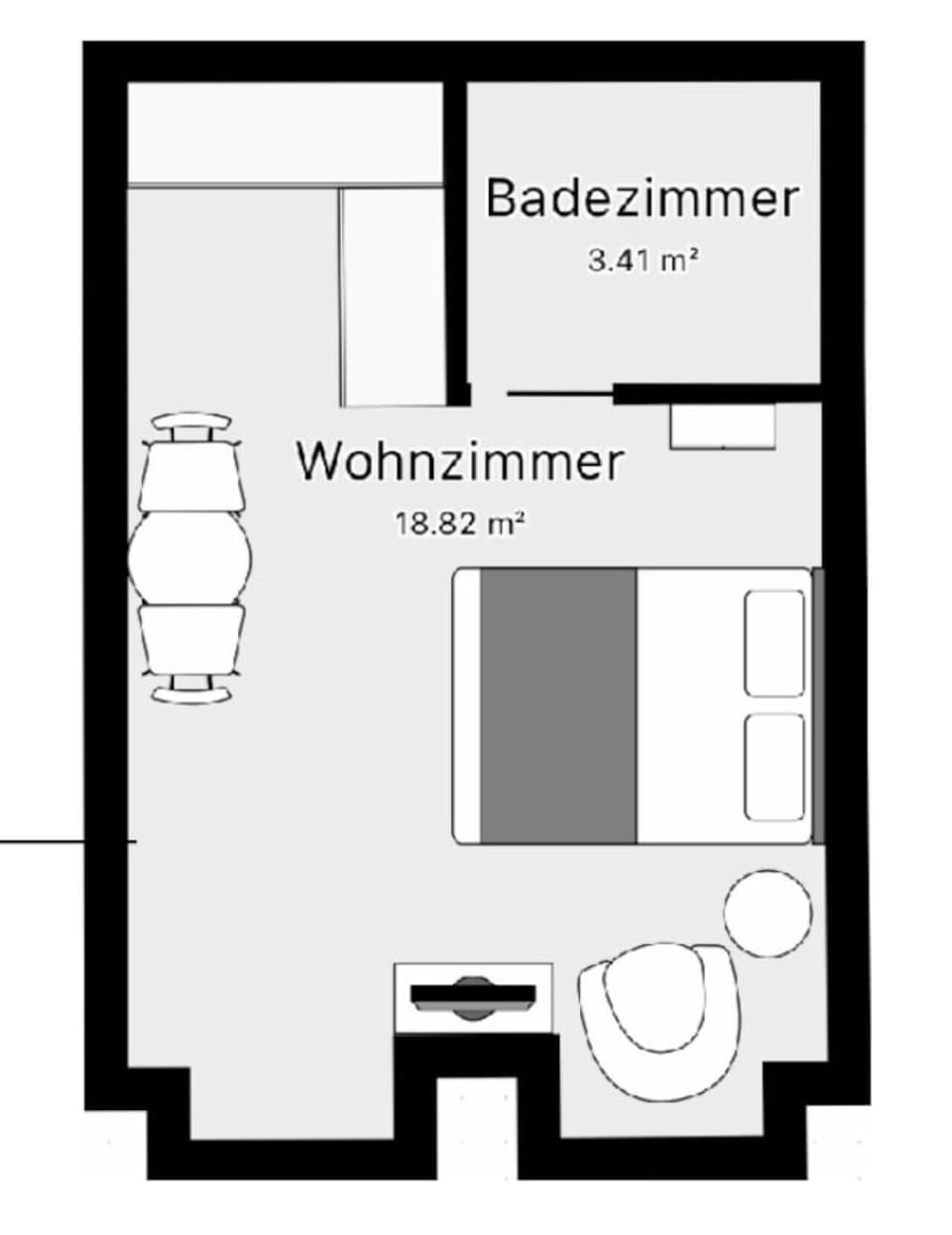 Dein Rückzugsort im Überblick Kompakt, stilvoll und durchdacht: Dein Apartment bietet 18,82 m² Wohnkomfort mit einem gemütlichen Schlafbereich, einem Essplatz und einem modernen Badezimmer. Perfekt für eine entspannte Auszeit mitten in der Stadt!