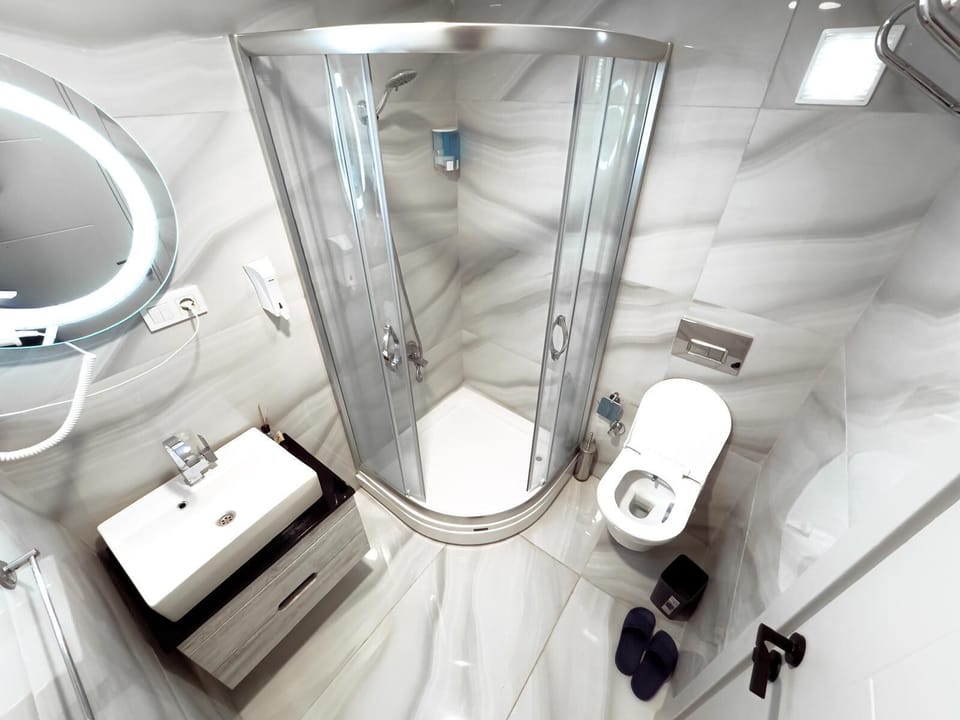 Pent House | Bathroom | Shower, free toiletries, hair dryer, towels
