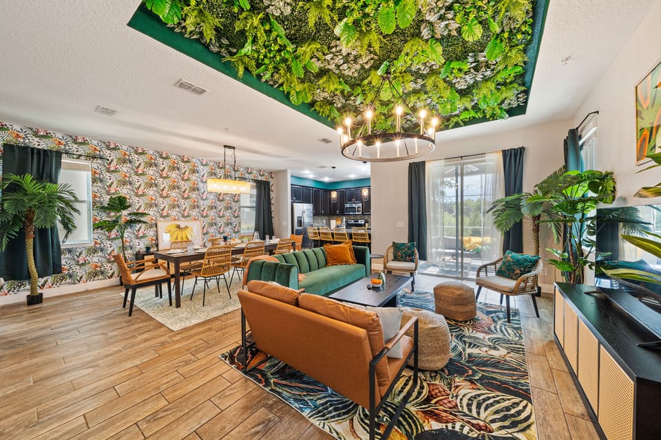 Whole area of the living room showcasing the dining area