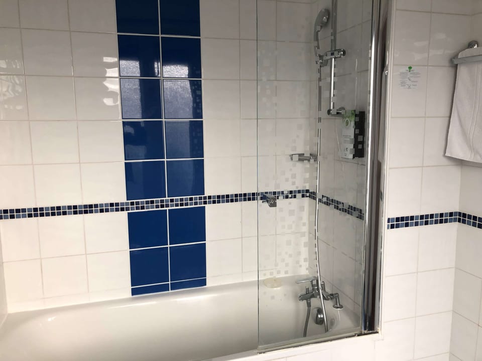 Eco-friendly toiletries, hair dryer, towels