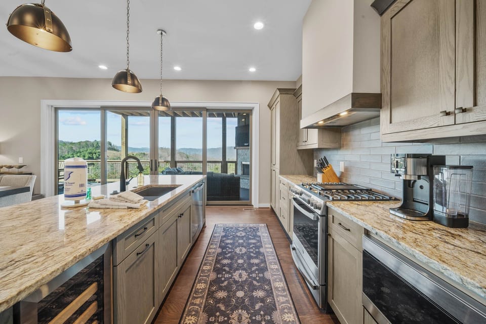 Spacious Kitchen has a Gas Stove and Beverage Chiller