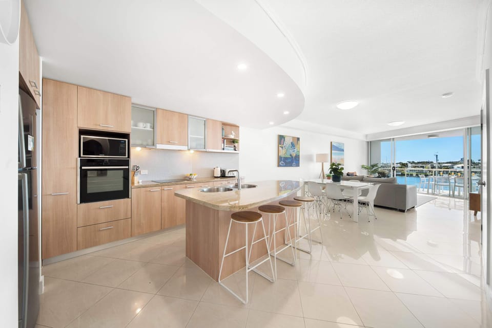 The modern kitchen has all the appliances needed for cooking away from home.
