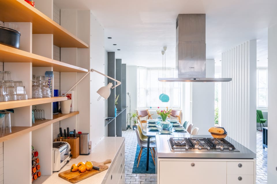 Ground floor:  Modern kitchen with an island and gas hob