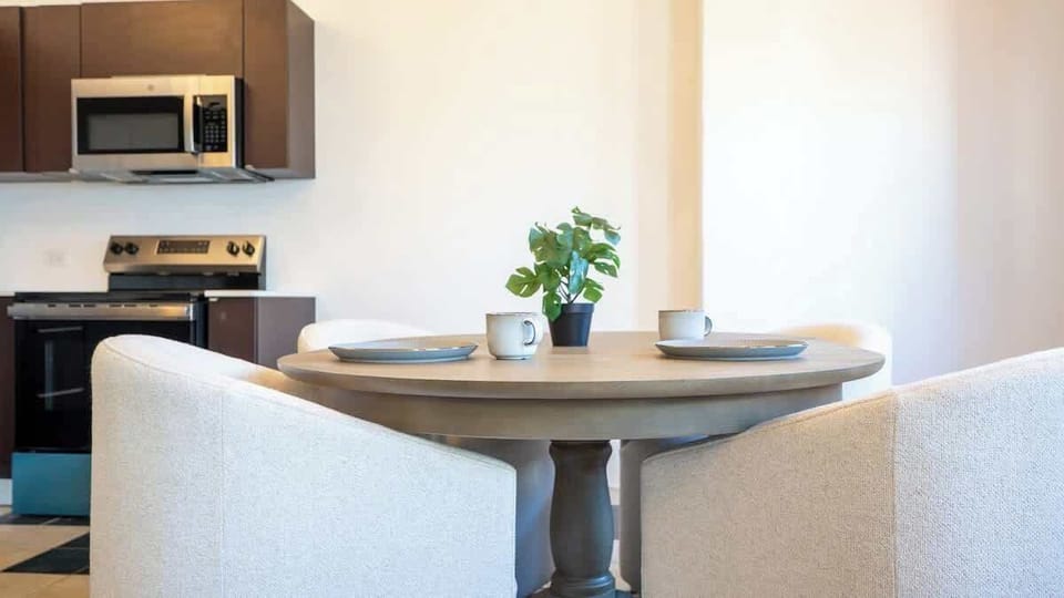 An inviting table for meals, conversations, and vacation planning.