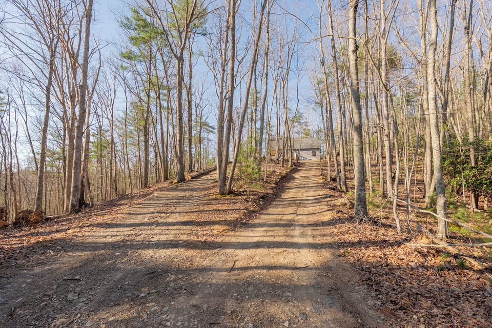  Long, private drive through peaceful mountain woods.