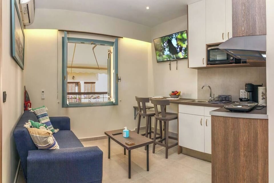 Cozy Living Area with Sofa, Kitchenette & TV