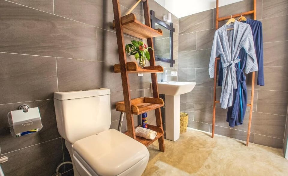 Shower, bathrobes, soap, shampoo