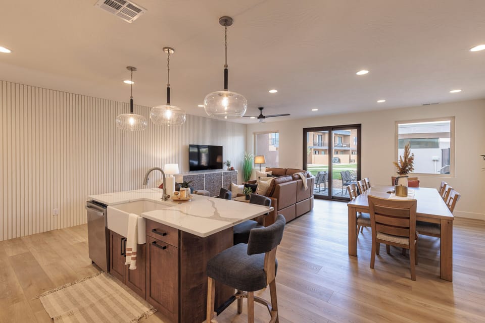 View from Kitchen Island - The Living Room is conveniently located adjacent to the Kitchen and Dining Table and is a great place for entertaining guests during downtime.