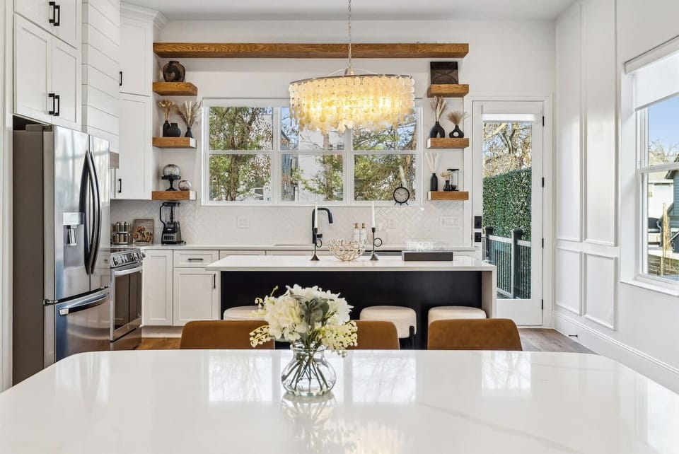 Living Room 1, First Floor.
We have everything you need for 12 guests. 
Fully equipped Kitchen, 
Wine refrigerator, 
2 Coffee Keurig K-Elite machines with complimentary K-Cups Coffee & Tea, 
2 Cuisinart Toasters, and more to comfort 12 guests.  