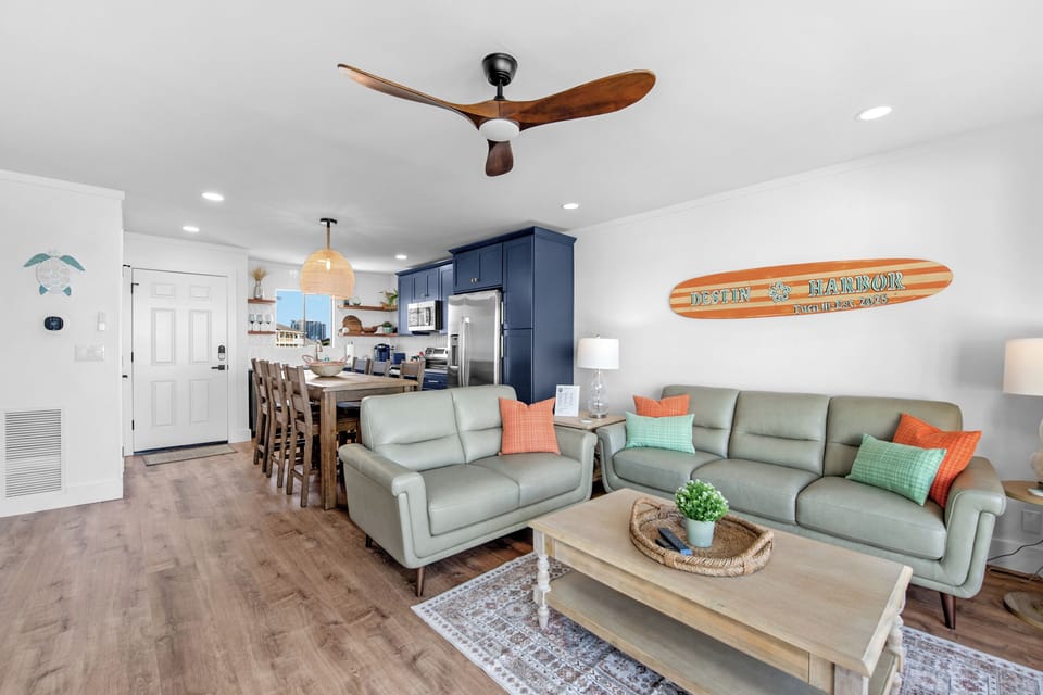 Open concept living room and kitchen space.
