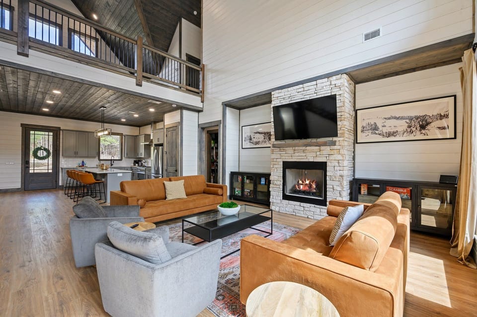 Floor-to-ceiling windows provide beautiful views