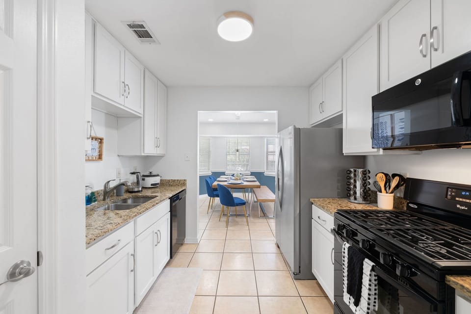 Easy flow from the kitchen to the dining room for family-style meals.