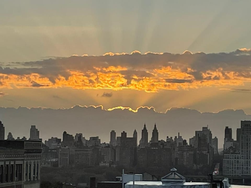 Complete view of New York City from the private deck area .