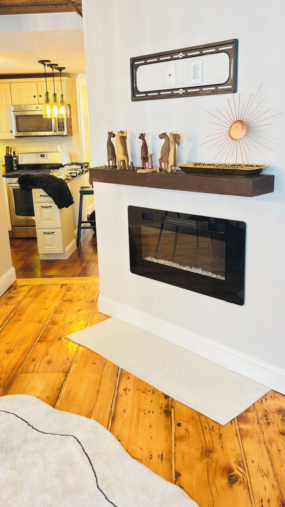 Brand new fireplace provides heat and a lot of fun colors.  