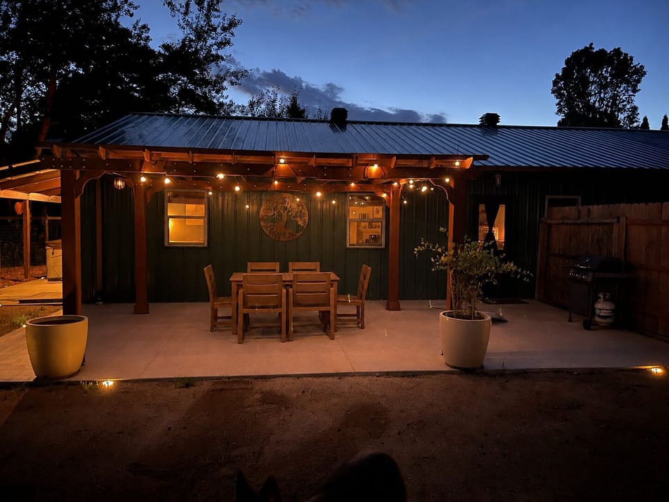 Dine under the stars on the patio, complete with string lights and peaceful country evenings.