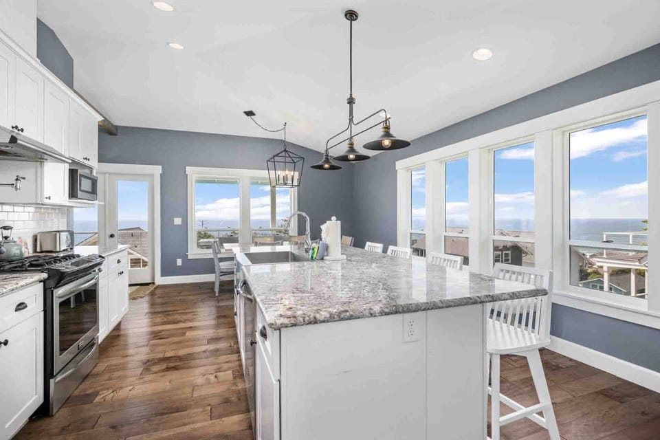 Prepare a seafood feast while enjoying the ocean view.
