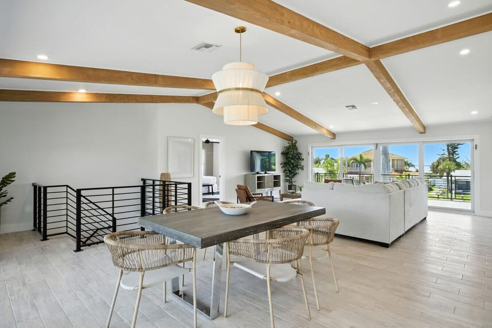 relaxing, cozy second floor living area with access to front and back decks