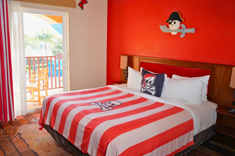 Pirate Themed Room | Desk, laptop workspace, blackout drapes, iron/ironing board