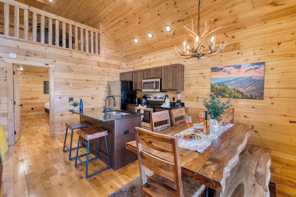 Dining area and kitchen.
