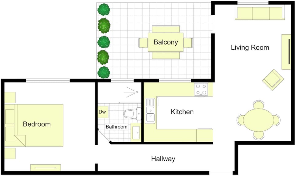 Review your spacious layout featuring an open living area, fully equipped kitchen, and private balcony for memorable stays.