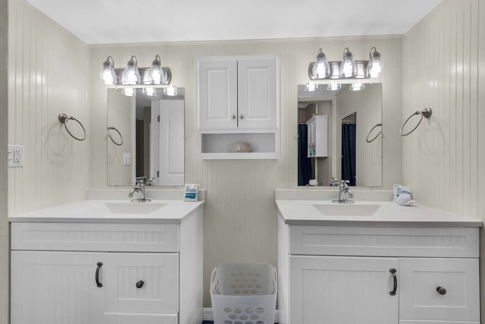 Master bathroom with dual vanities
