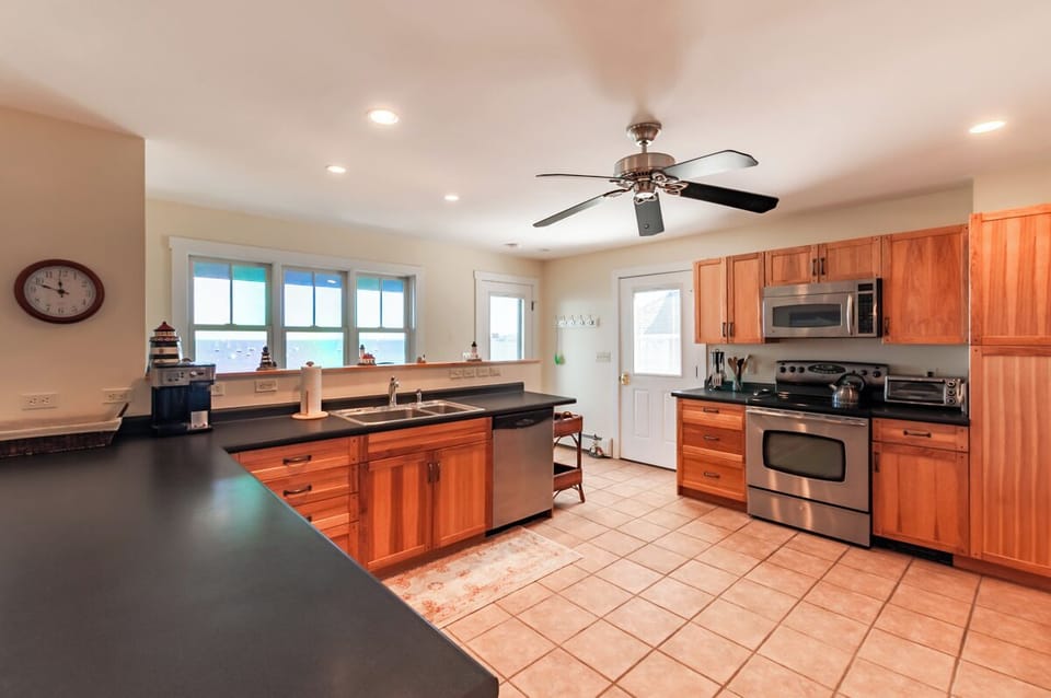 Kitchen with ocean views