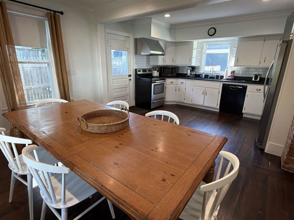 The open kitchen and dining room