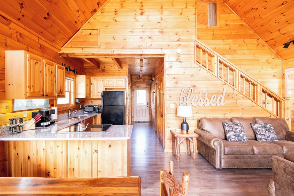 Kitchen, dining room, & living room area