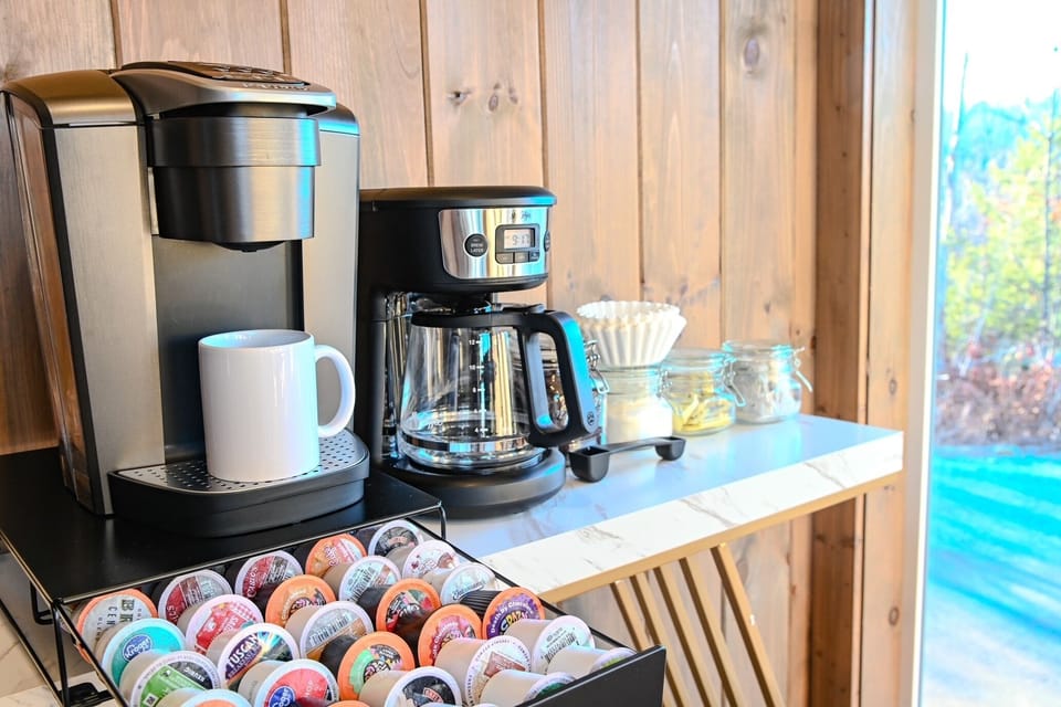 Coffee station featuring both a Keurig and drip coffee maker