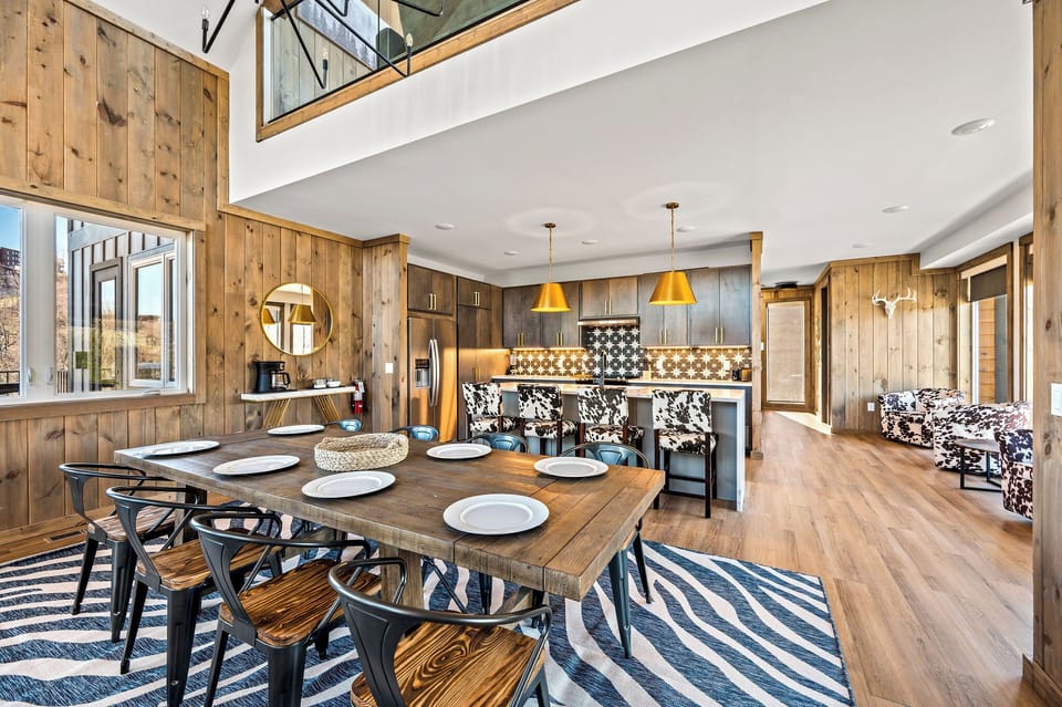 Open dining table with seating for 10, ideal for group meals and celebrations