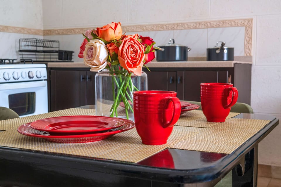 Start your day with coffee at this well-equipped kitchen.