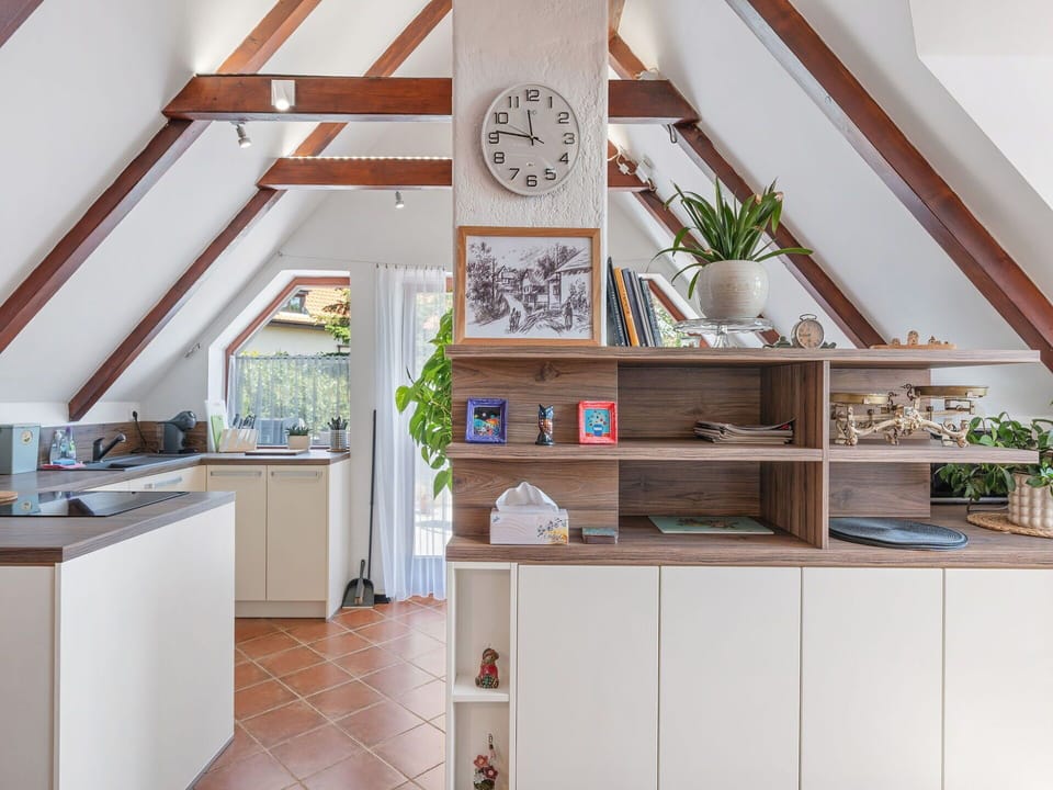 Interior Design, Furniture, Flooring, Wood, Ceiling, Kitchen, Cabinetry, Floor, Home, Room