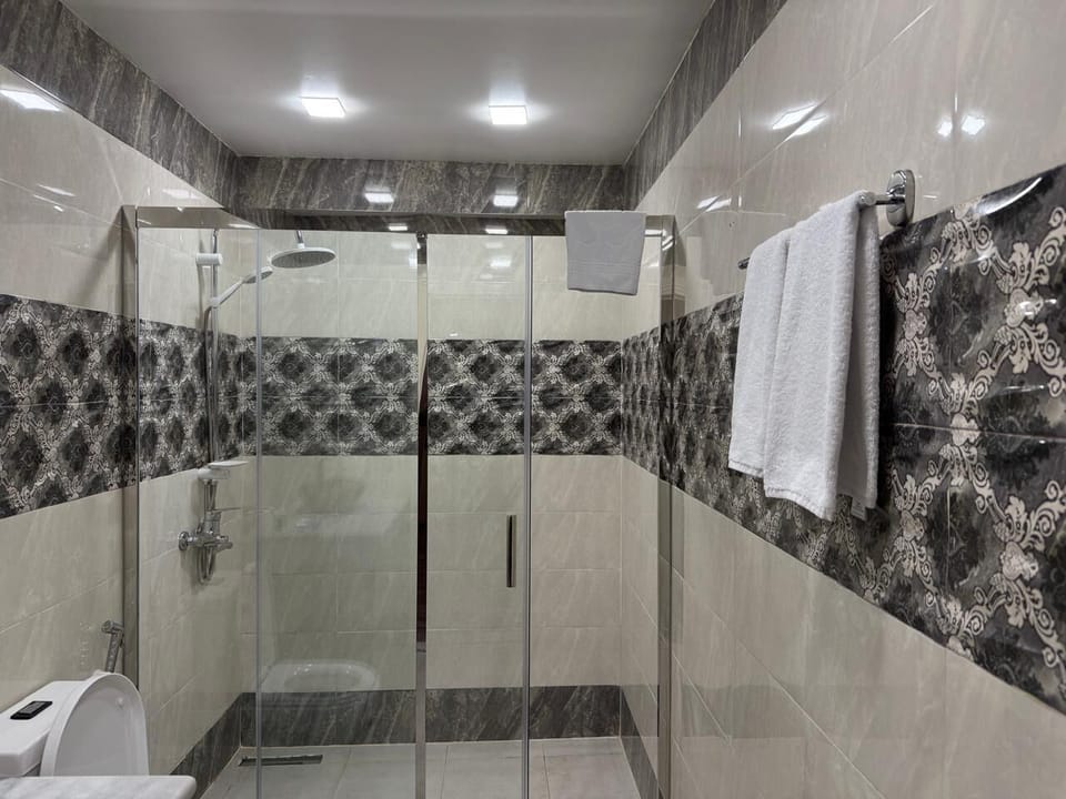 Hydromassage showerhead, free toiletries, hair dryer, bathrobes