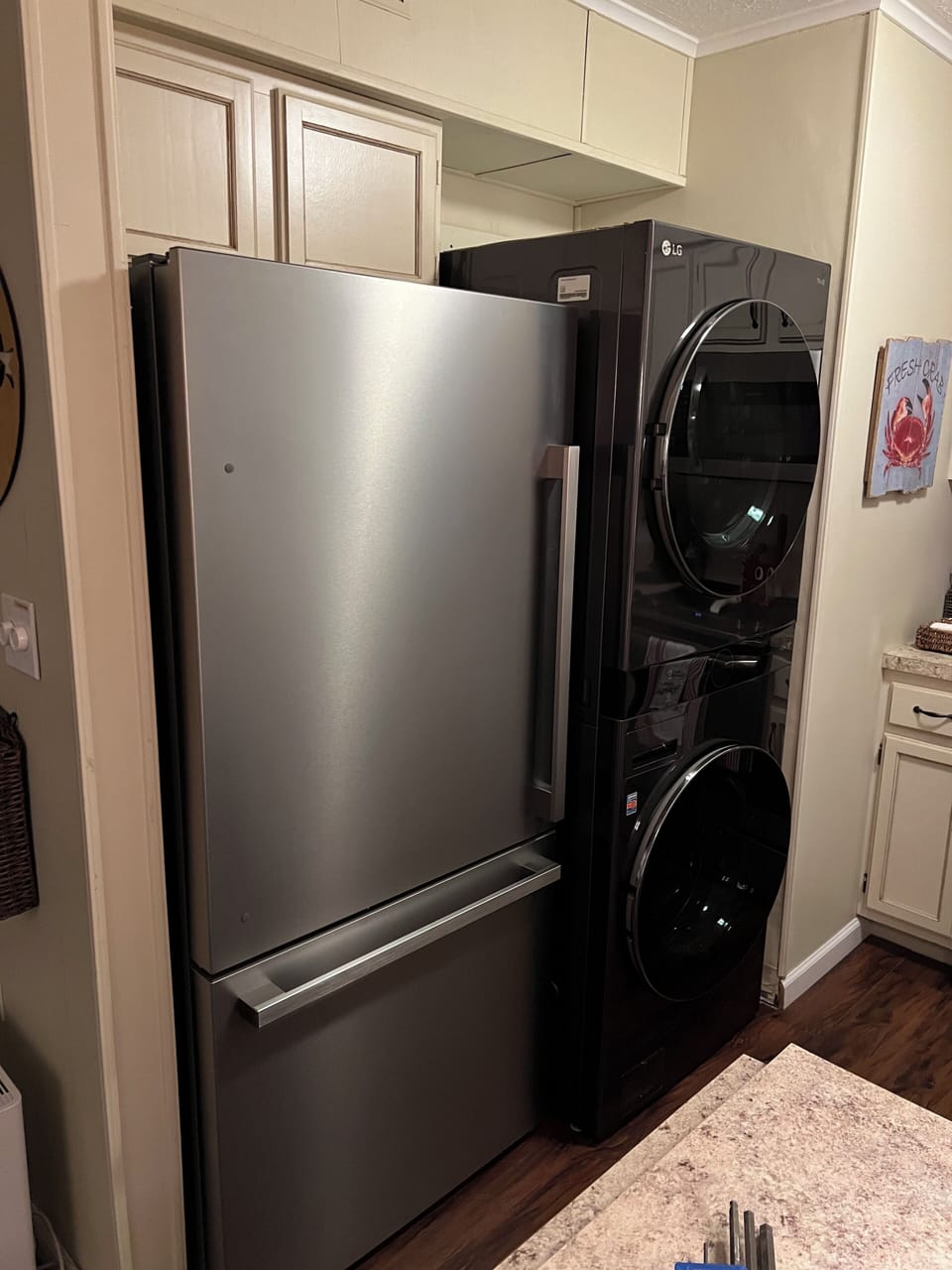 Brand new appliances, full sized stackable washer/dryer