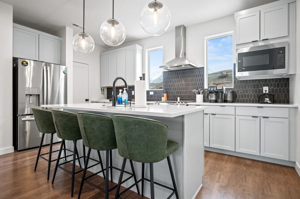 Make gourmet meals with plenty of room for prep on the kitchen island.