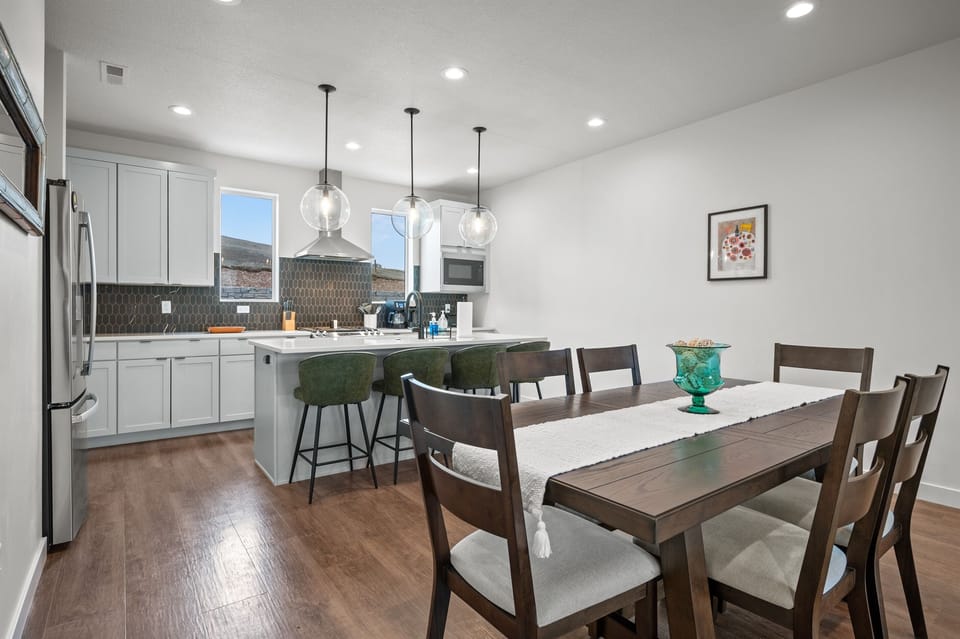 Open concept dining and kitchen for ease in serving and conversing.