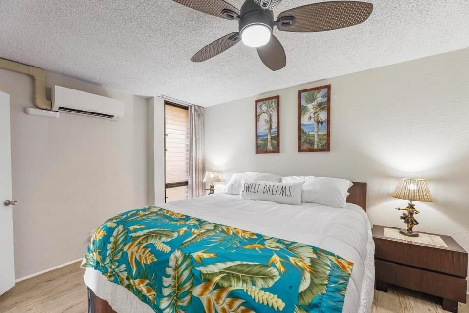 Cold and brand new minisplit bedroom AC, black out drapes for the windows with sheer drape.