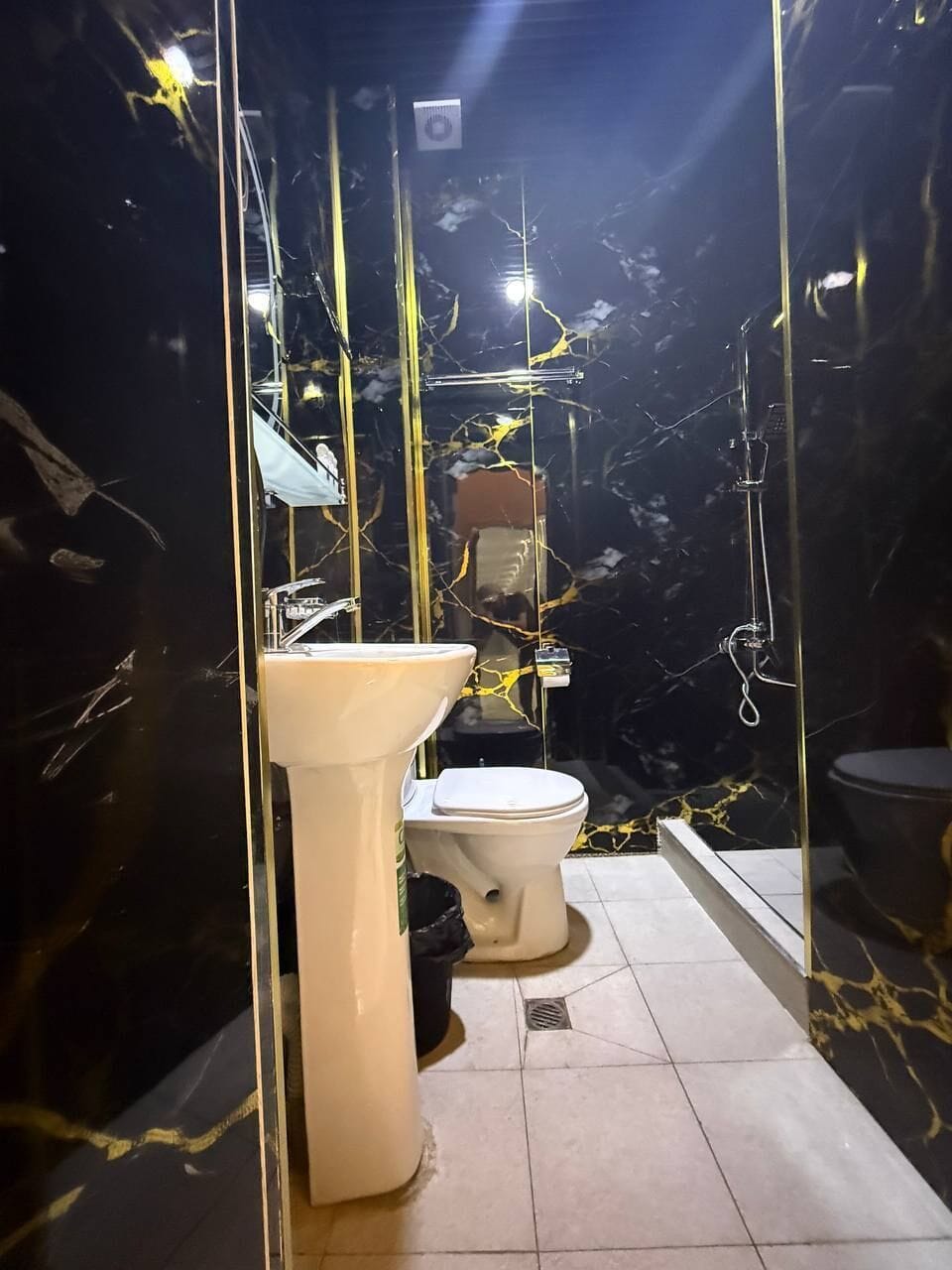 Shower, free toiletries, hair dryer, bidet