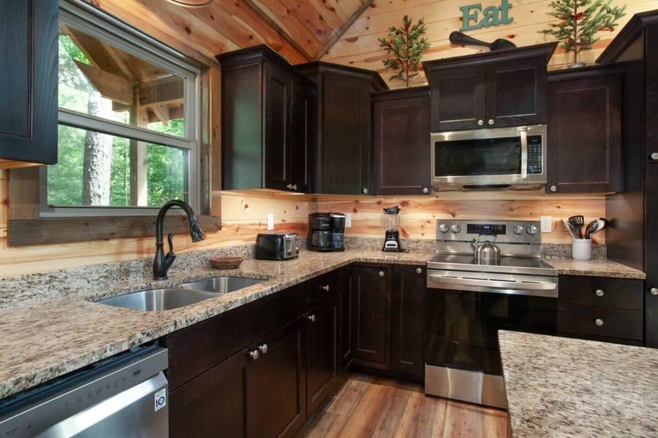 Fully stocked kitchen.