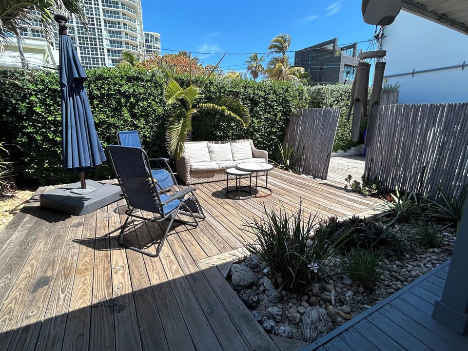Private patio space, steps to the beach 