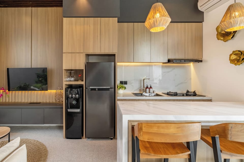 Deluxe Villa, 2 Bedrooms, Balcony, Pool View | Private kitchen | Toaster, rice cooker, highchair, blender