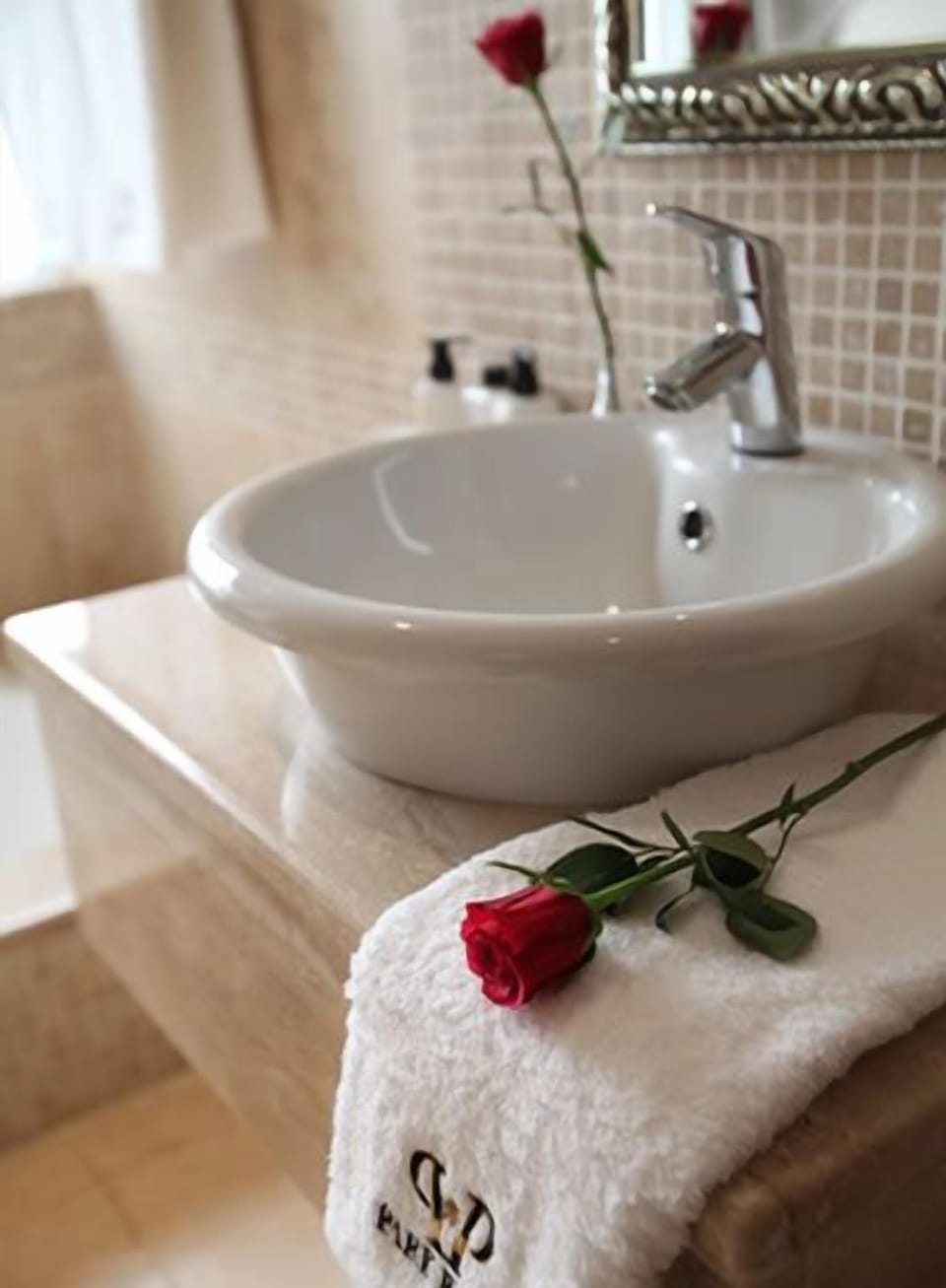Shower, slippers, towels
