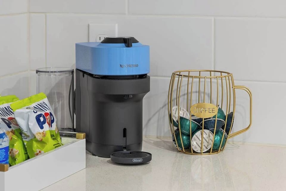 - Coffee station with single-serve brewer and snack setup  
- Convenient counter space ready for quick morning starts  
- Guest-friendly amenities enhance your Airbnb experience  
