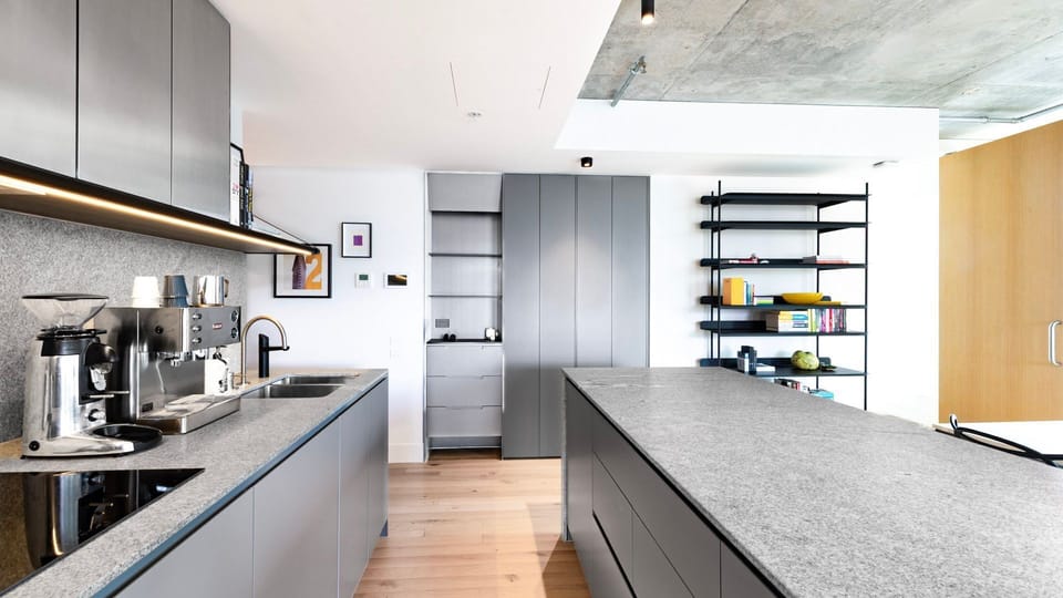 Generous kitchen island with ample space to prepare and gather