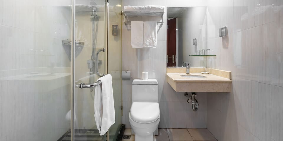Basic Double Room | Bathroom | Shower, hair dryer, slippers, towels