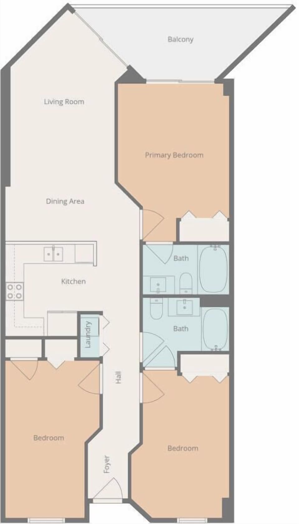 SDR1408 Floor plan showcasing the layout of the condo, including bedroom placements, living areas, kitchen, and balcony for a clear understanding of the space.
