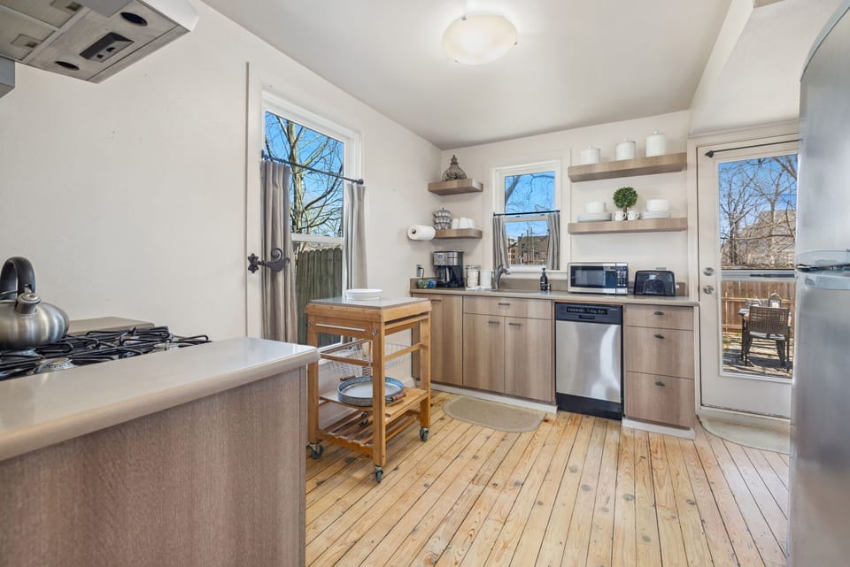 The kitchen is fully stocked to prepare a meal or just a great cup of coffee.