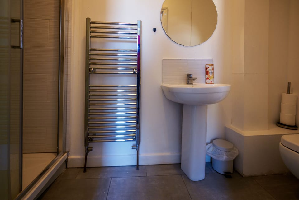 Shower, towels, toilet paper