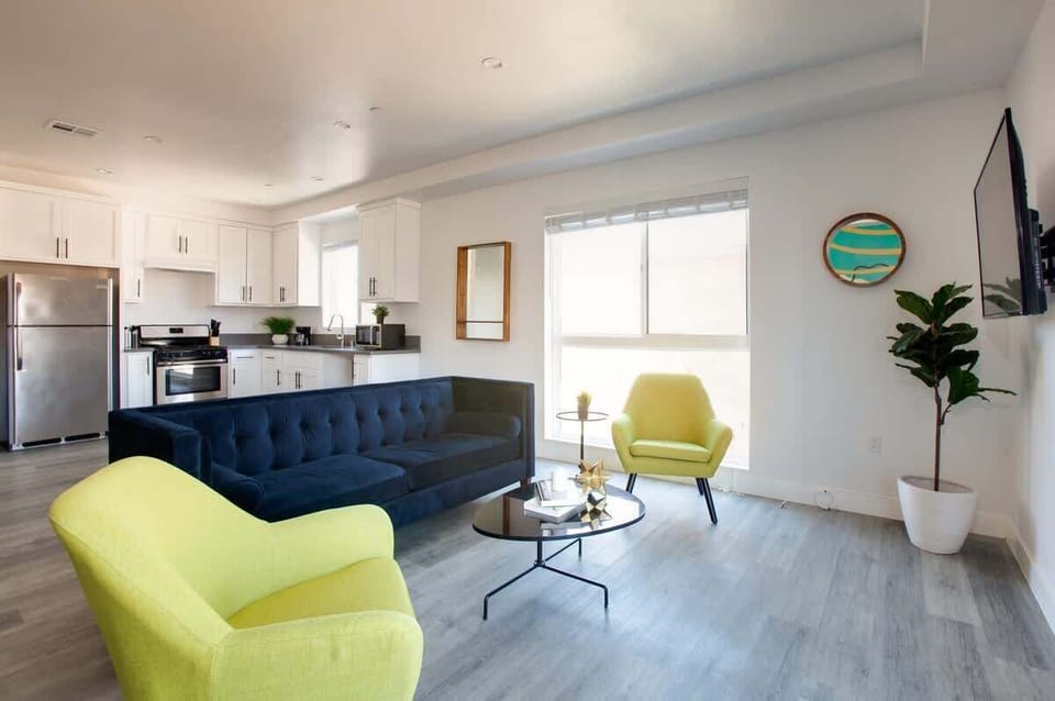 Bright living room with contemporary decor and open layout
