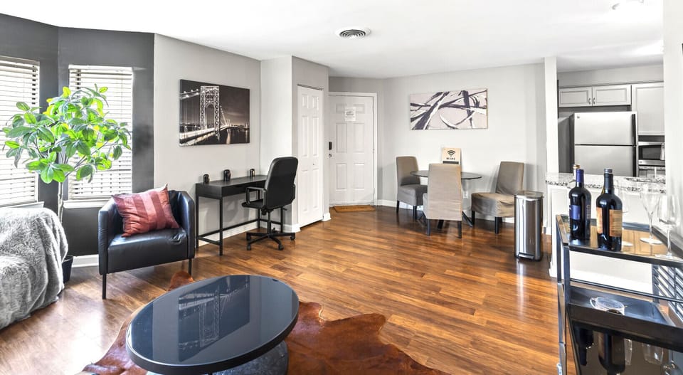 Modern elegance meets functionality with stylish decor and natural light
